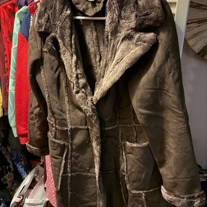 Big Chill Women's Brown Faux Fur Pea Coat